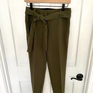 Ann Taylor Tie-Waist Trousers Pants Olive Green Anke Length Size 2